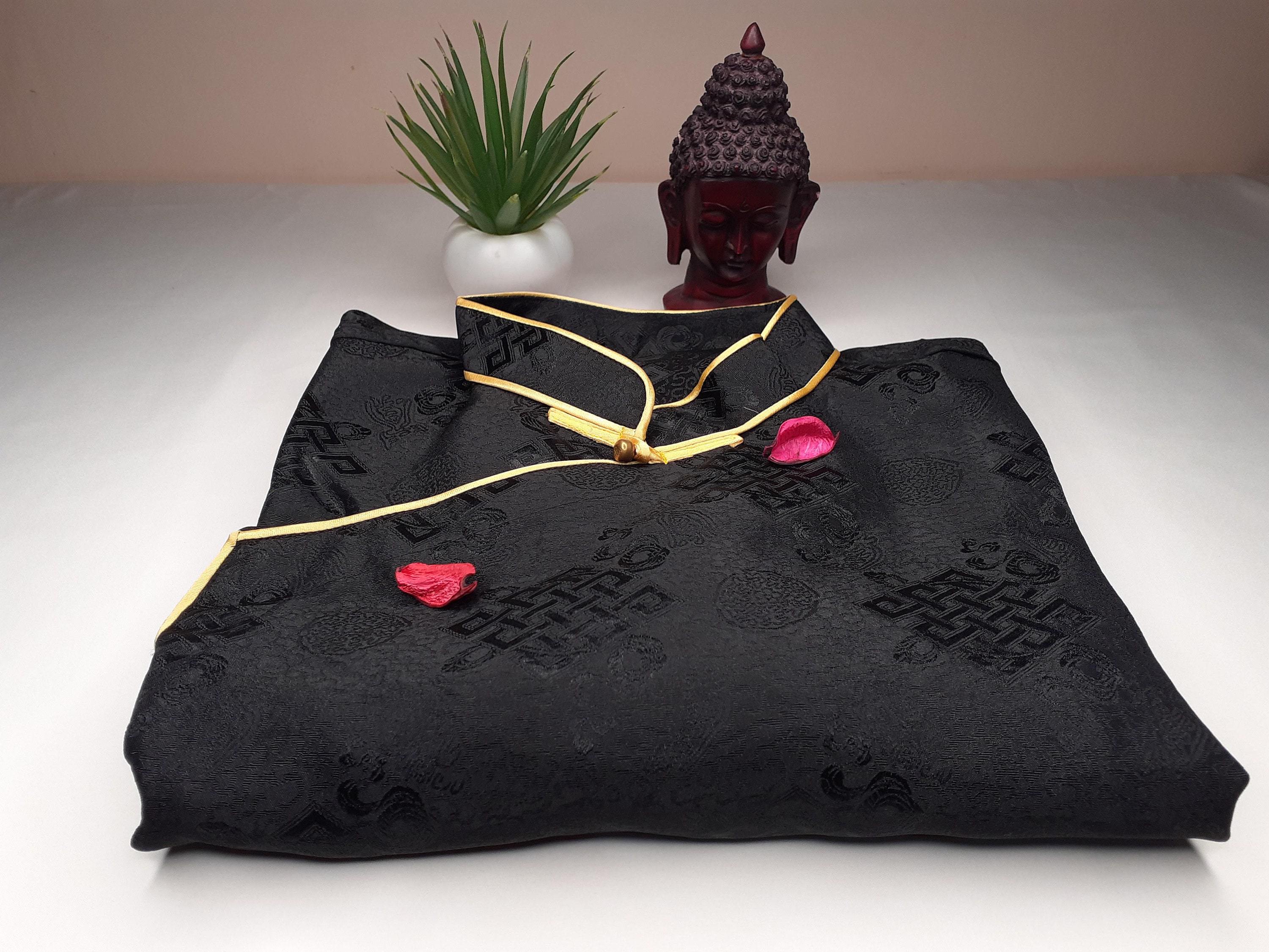 Black Unisex Tibetan Traditional Brocade Shirt,tibetan Shirt Man