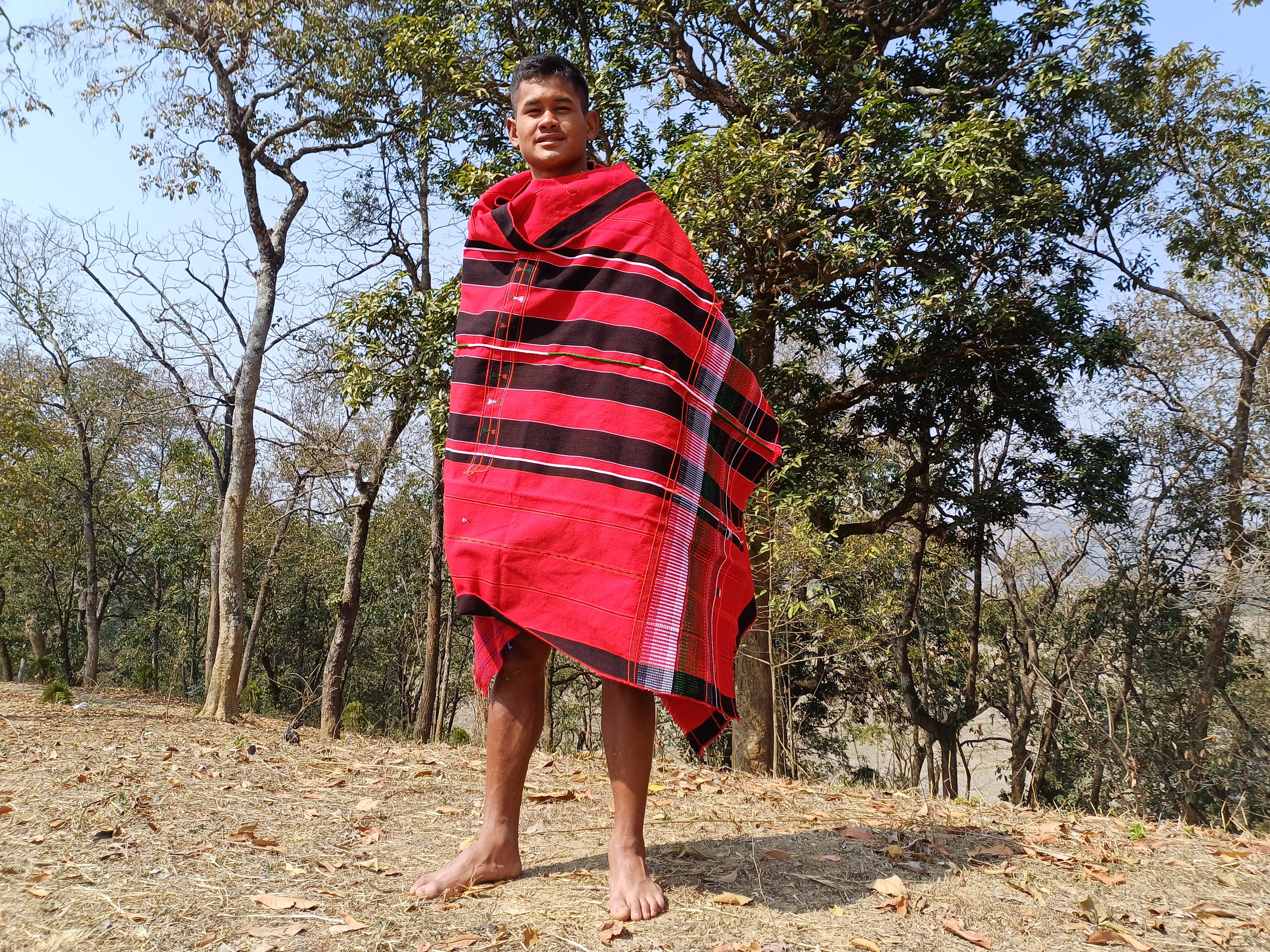 Large Thick Handwoven Black and Red Naga Tribe Traditional