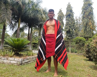Large Thick Handwoven Black And Red Naga Tribe Traditional Blanket,Ethnic Sofa Throw,Native Indian Cloth,Naga Tribes Shawl,Tribal Wall Decor