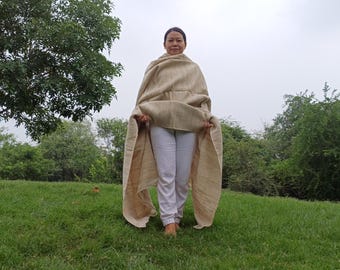 AHIMSA Large Handwoven Pure Raw Eri Silk  Buddhist Tantrik Meditation Shawl,Non-Violent Silk Indian Yoga Wrap,Tibetan  Prayer Eri Silk Zen