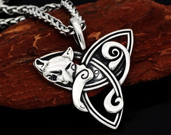 Triquetra Fox Triangle Knot Pendant Necklace, Solid Stainless Steel Celtic Scottish Fox Chain Necklace - Fast & Free Shipping within the US!