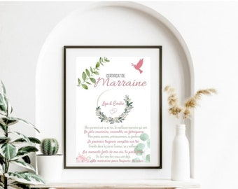 Godmother certificate - baptism - floral - customizable