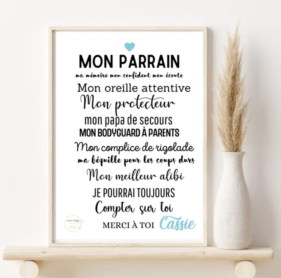 Parrain - Affiche Personnalisée Personnalisable Bapteme A4