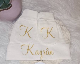 BIRTH kit - Set - Mittens - Booties - Birth cap - Soft - White - Customizable