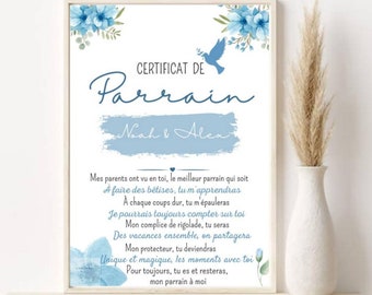 Certificate - GODFATHER - Blue - Green - Flower - Customizable