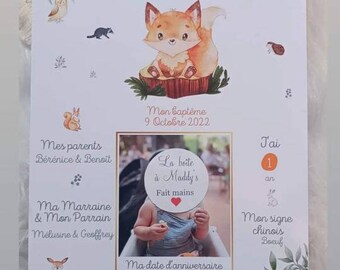Personalized poster - birthday - Fox - Forest - Baptism - Green _ Floral