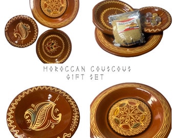 Ensemble de 3 assiettes à couscous marocain fait main avec herbes et couscous biologique gratuits