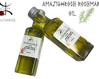 Olio di rosmarino fatto a mano Amazighrose, miscela di oli marocchini biologici, olio essenziale per aromaterapia, olio puro per corpo e capelli