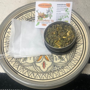 Amazighrose Rass el Hanout Organic Green tea, spearmint, curcuma, ginger, cinnamon, cardemom, cilantro 50-gram Premium Organic Tea Blend