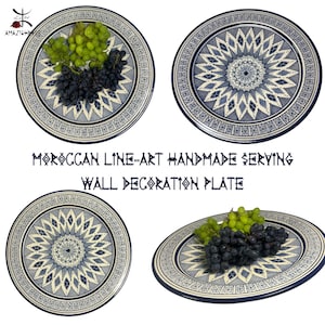 Handpainted Moroccan Ceramic Plate, Serving Plate, Wall Decor, Wall Hanging Plate 41cm *41cm*13cm, Home Decor, Large plate, Line art