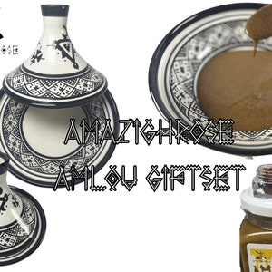 Amazighrose Organic Amlou Giftset - Moroccan Almond Paste with Argan with loose Saffron giftset - Culinair Giftset, Moroccan tajine giftset