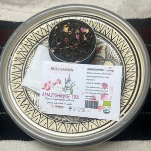 Amazighrose Organic Rose & Jasmine blend with a hint of vanilla - 50-gram Premium Organic Tea Blend