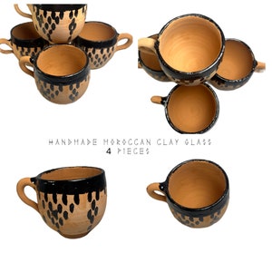 Traditional Moroccan Clay Berber Water Glass Cup, 4 piece hand carved from terracotta clay, keeps the water cool and vibrant