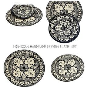Handmade Moroccan Plate Set - 2-Piece Dining Decoration Tableware - Large & Small Plates - Artistic Serving and Wall Hanging