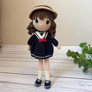 Handmade Crochet Amigurumi Doll: Brown Hair, Organic Yarn