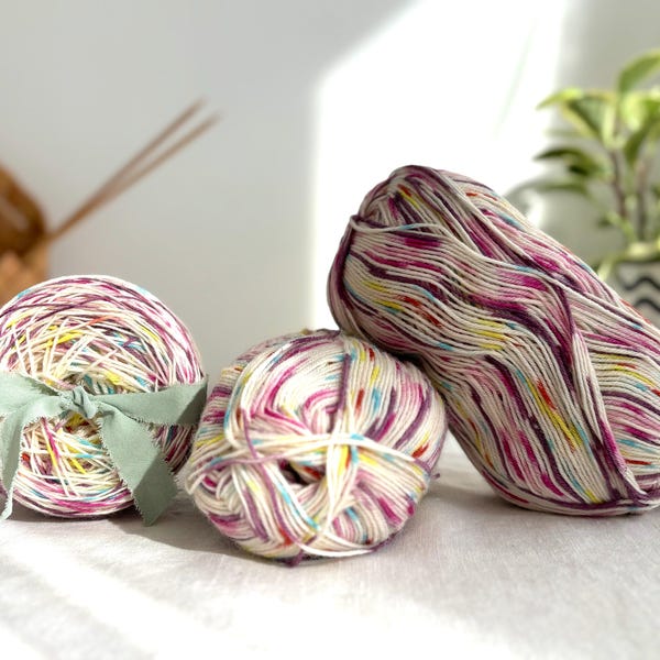 Superwash Sock Yarn - 80% Wool, Cream with Colorful Gradient Stripes, 100g/460 yds (420m), Soft for Socks, Baby Clothes, and Blankets