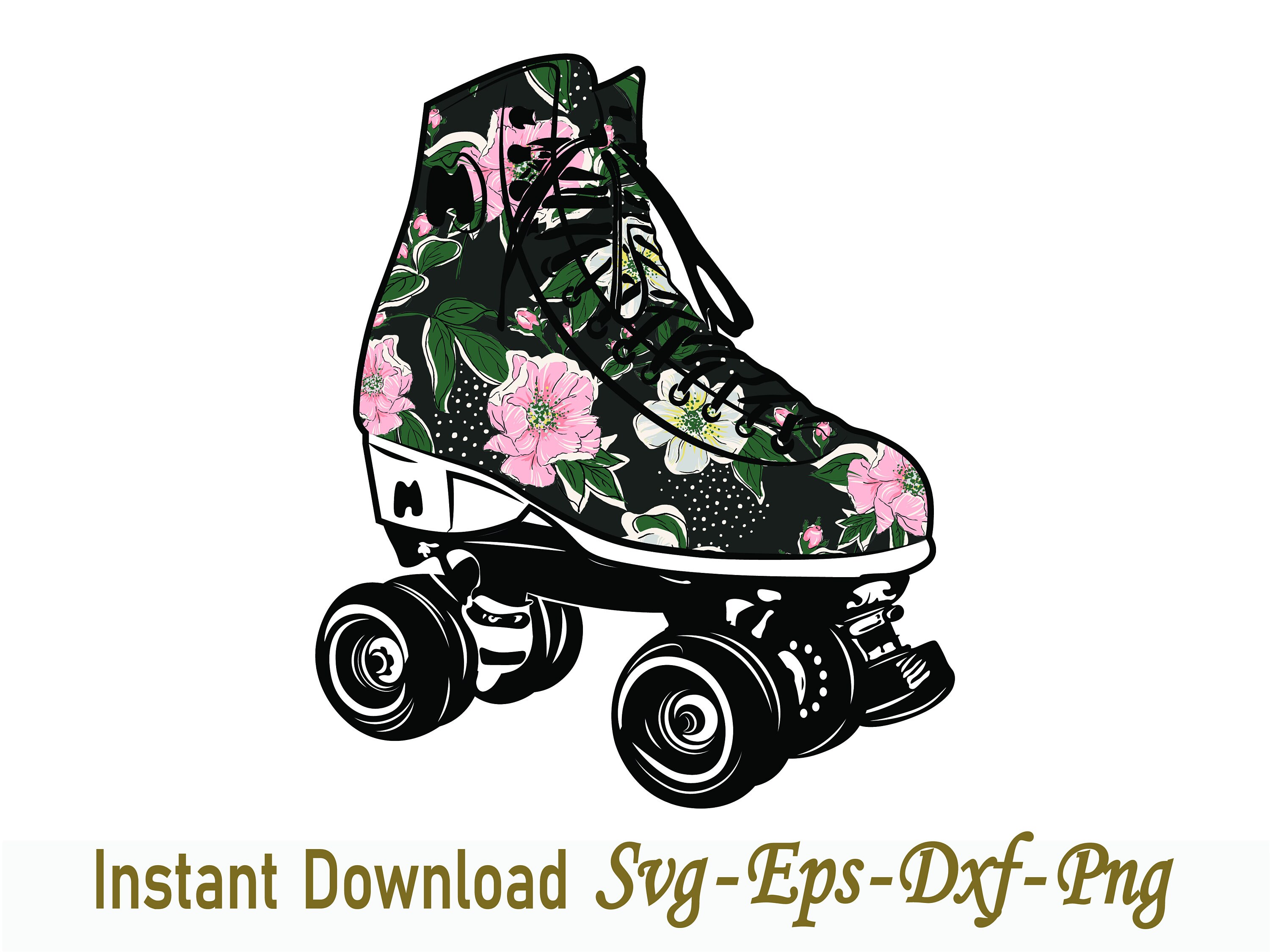 Retro Roller SKATE SVG Roller Skates Decorated With Flowers Etsy