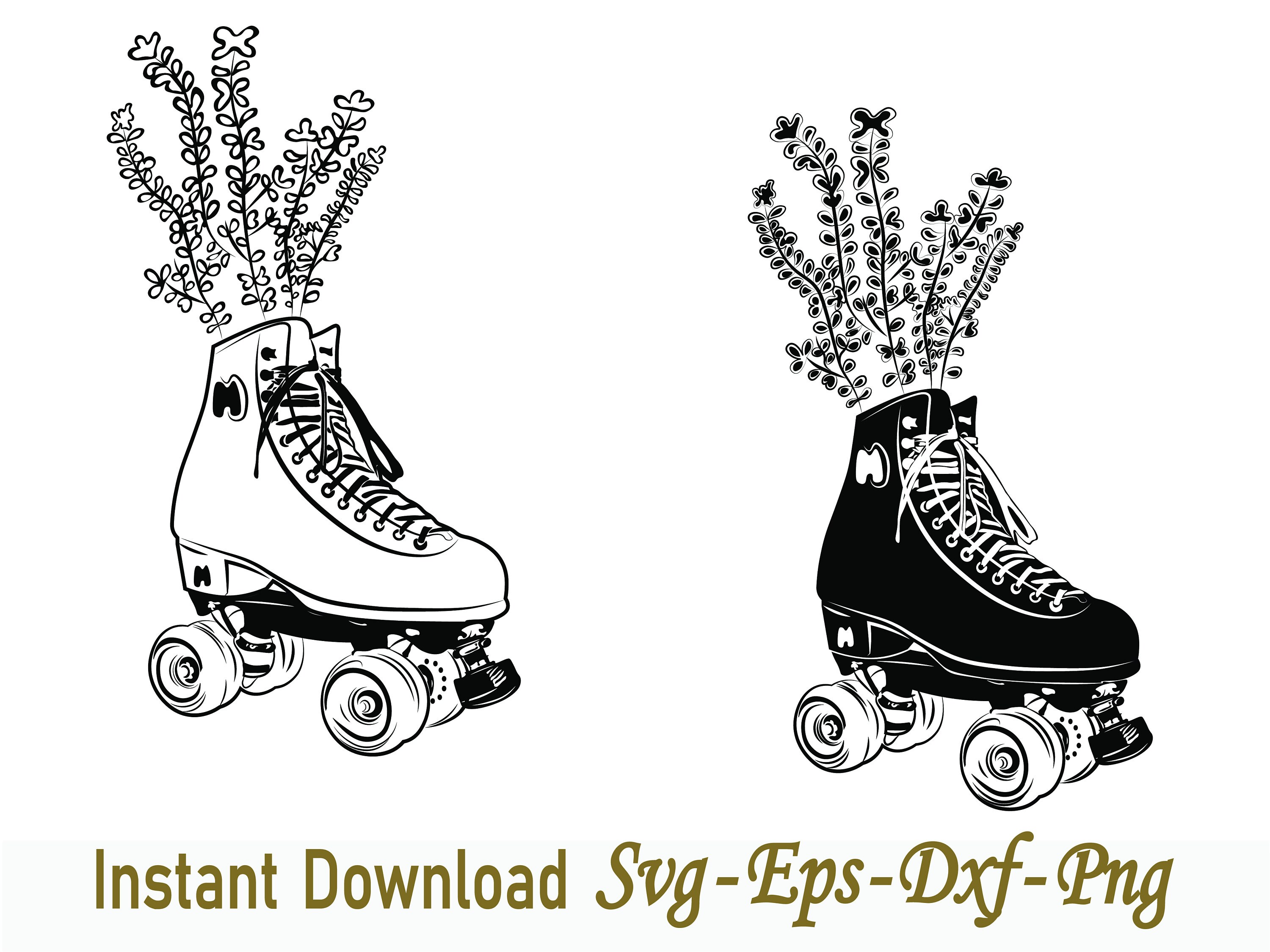 Retro Roller SKATE SVG Roller Skates Decorated With Flowers Etsy