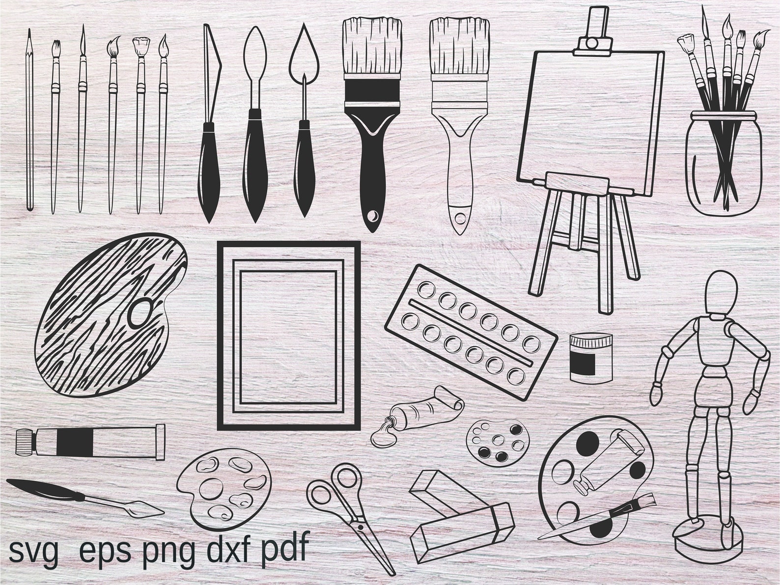 Artist Supplies Svg Paint Brushes Svg Jar With Brushes Svg Etsy