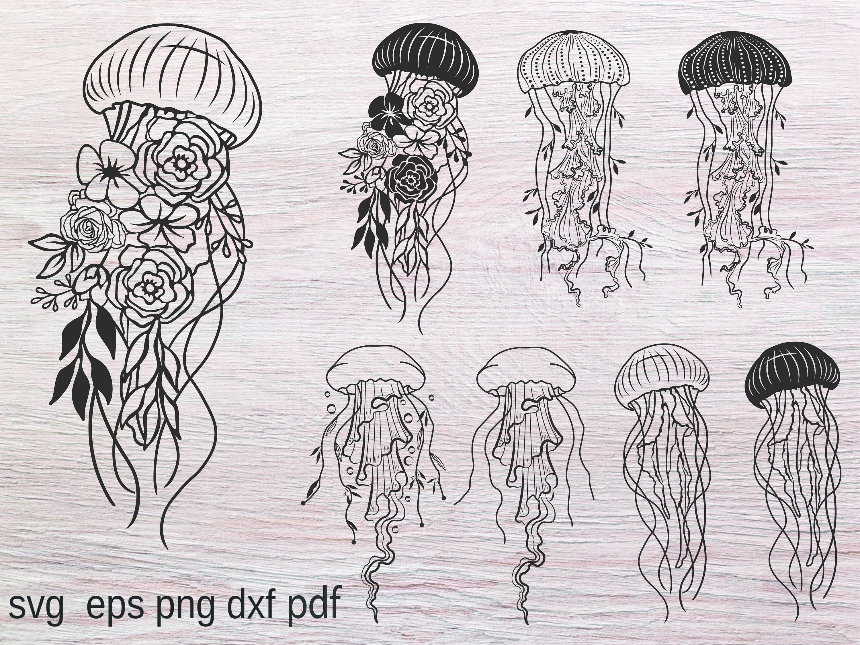 Floral Jellyfish Svg File Flowers Ocean Sea Animals Beach - Etsy