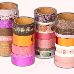 Masking Tape Set, Masking Tape Set, 24 pieces, Glitter Tape Set, Scrapbooking Tape Set, Small Washi Tape, Coffee Design Washi Tape Set
