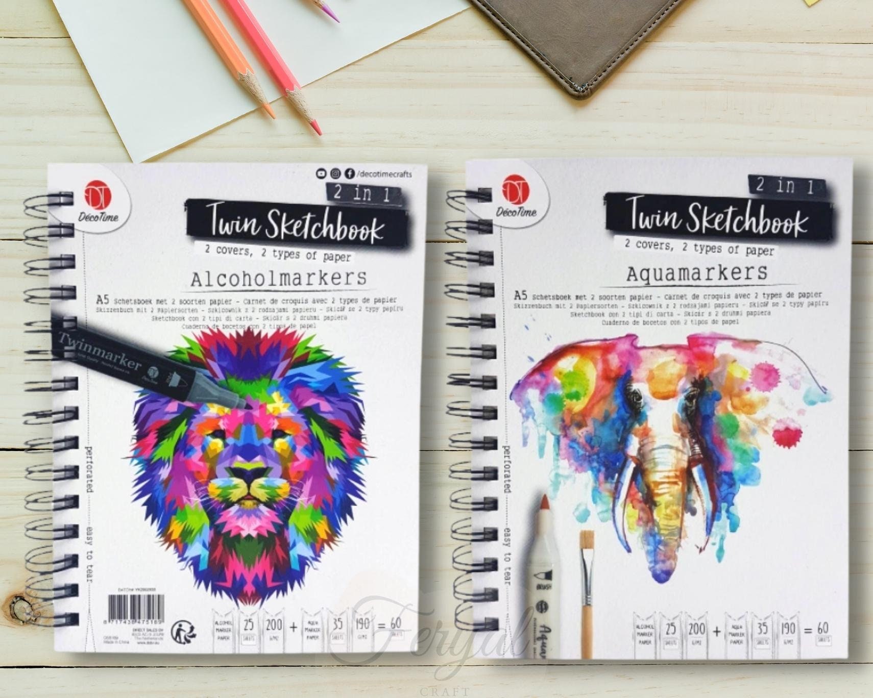 2in1 Twin Sketchbook A5 25 Pages Alcohol Marker Paper / 35 Pages Aquamarker  Paper 