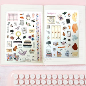 Sticker sheet, Aesthetic Sticker, 2 Sheets A4 size, Planner Stickers, Scrapbook Stickers, Glitter Sticker, Crafting Stickers