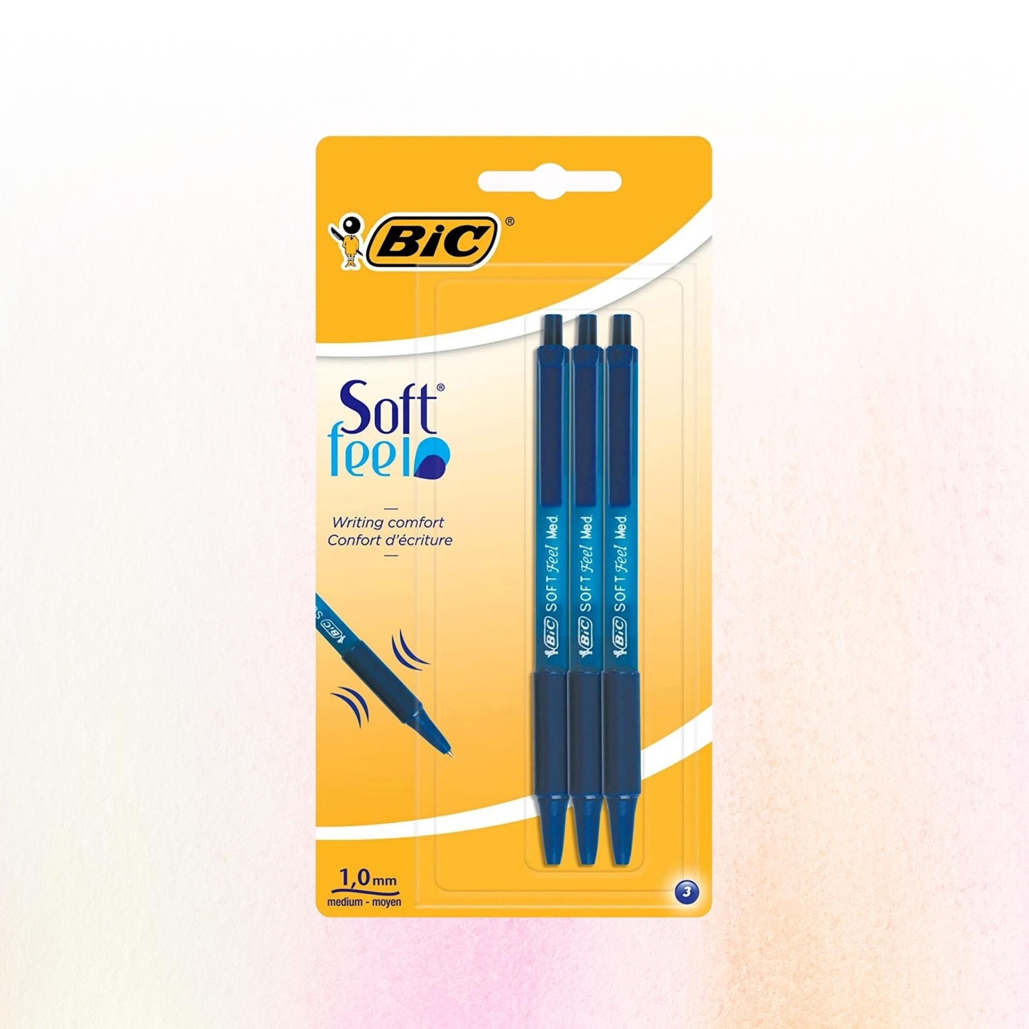 Ballpoints Pens, Set of 3, BIC Pen, Soft Feel Clic Grip , 1mm Point  Thickness, Planner Accessories, School Supplies, Blue Ink 