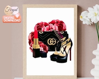 Digital Art Print, Designer Wall Art, Bedroom Prints, Beauty Room, Fashion Illustration, Fashion Digital Luxury Poster