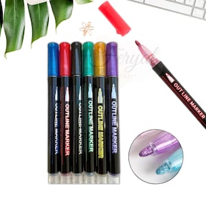 Shimmer Markers, Outline Markers, Magic Markers, Metallic Markers, Paint Pens, Set o 6, Silver Markers, Outline Marker, Double Line Pen