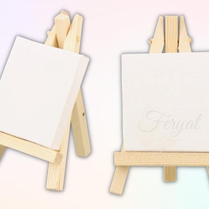 Small Blank Canvas, Mini Canvas, Set of 2, Mini Artist Blank Canvas, Frame 3x3inch (7x7cm) Mini Wood Display Easel, Mini Canvas with Easel