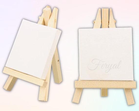 Small Blank Canvas, Mini Canvas, Set of 2, Mini Artist Blank Canvas, Frame  3x3inch 7x7cm Mini Wood Display Easel, Mini Canvas With Easel 