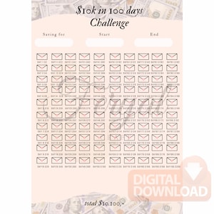 Savings Challenge Printable, 100 Envelope Tracker, Save 10.100 dollars, Savings Goal, Money Challenge Actief