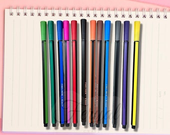 Fine line Pens, Set of 12 pieces, Felt Pens Set Multicolor, School Supplies, Office Supplies, Fine Line Pens 0.5 mm, Color Fineliner Pens