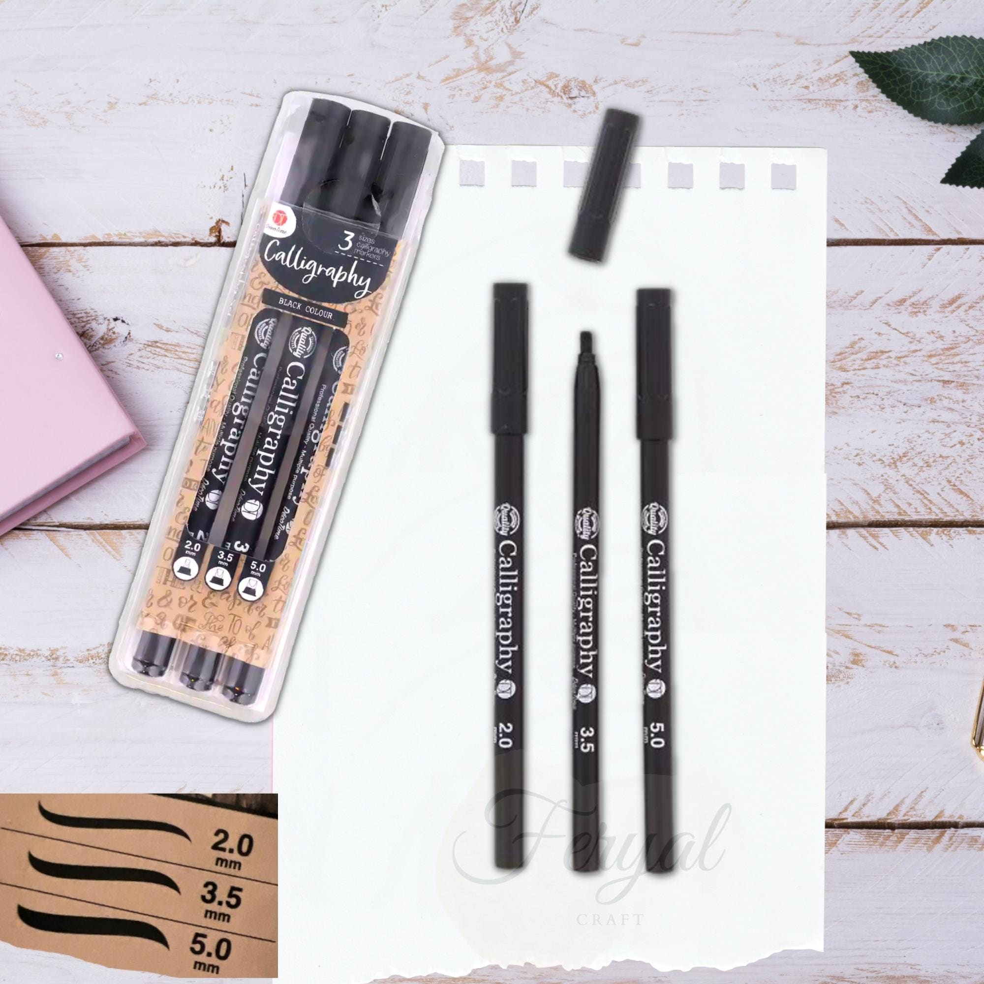 Calligraphy Pen Set, Hand Lettering Markers Set, Calligraphy Markers Pack,  Brush Lettering Kit, 2.0mm Markers, 3.5mm Markers, 5.0mm Markers 