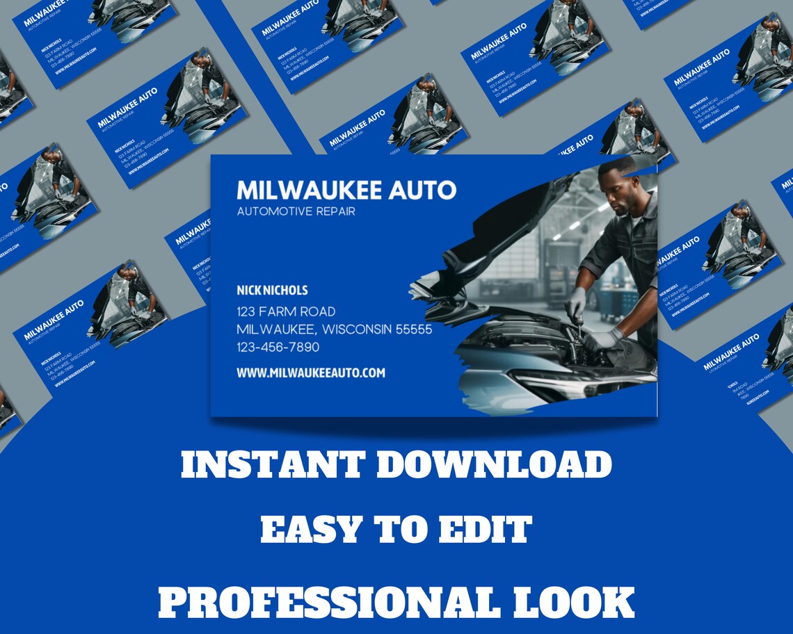 Auto Mechanic Business Card Template Canva Instant Download Auto Repair