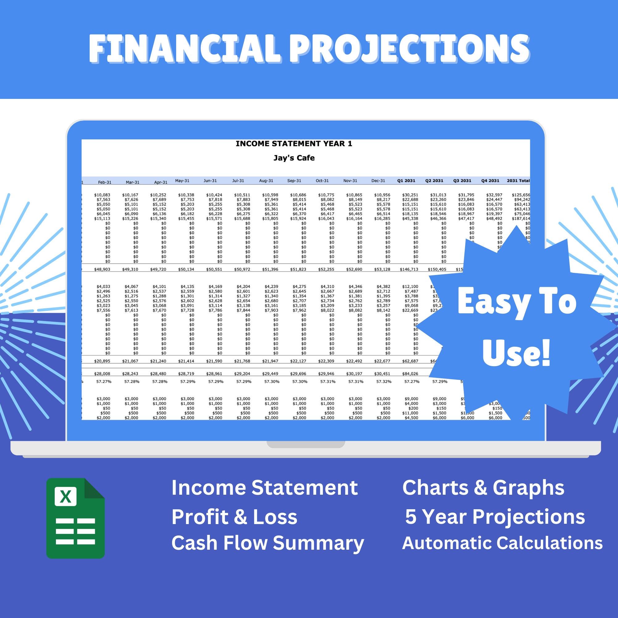 Business Plan Financial Projections Spreadsheet - Template - for ...