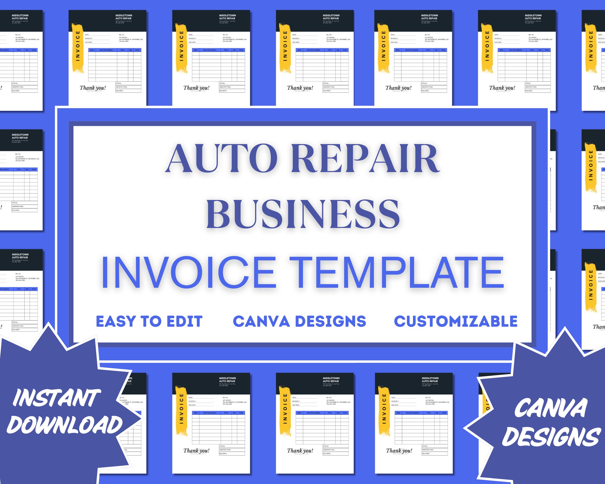Mechanic Invoice Template: Auto Repair, Editable Canva Form (instant ...