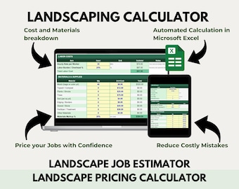 Landscaping Pricing Calculator Excel Template, Landscape Job Estimator Spreadsheet, Lawn Care Bid Quote Calculator, Profit Margin Tool