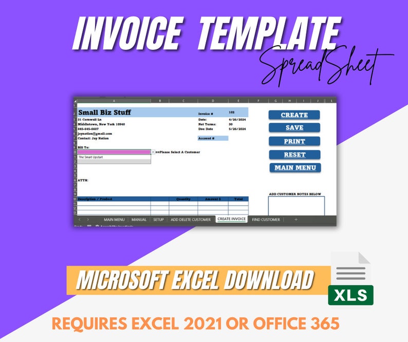 Invoice Template - Invoice Creator - Printable Invoice - Microsoft ...