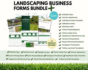 Landscaping Business Forms Bundle, Lawn Care Templates, Service Business Canva Templates, Invoice, Proposal, Timesheet, Route Planner