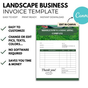 Landscaping Invoice Template: Editable Lawn Care Business Design (8.5x11) Canva Download