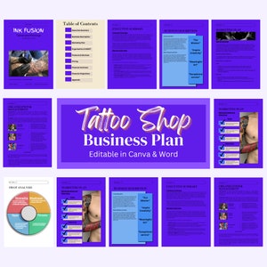 Tattoo Shop Business Plan - Business Plan Template - Tattoo Piercing Car Repair - Canva Microsoft Word Editable Business Plan Marketing plan
