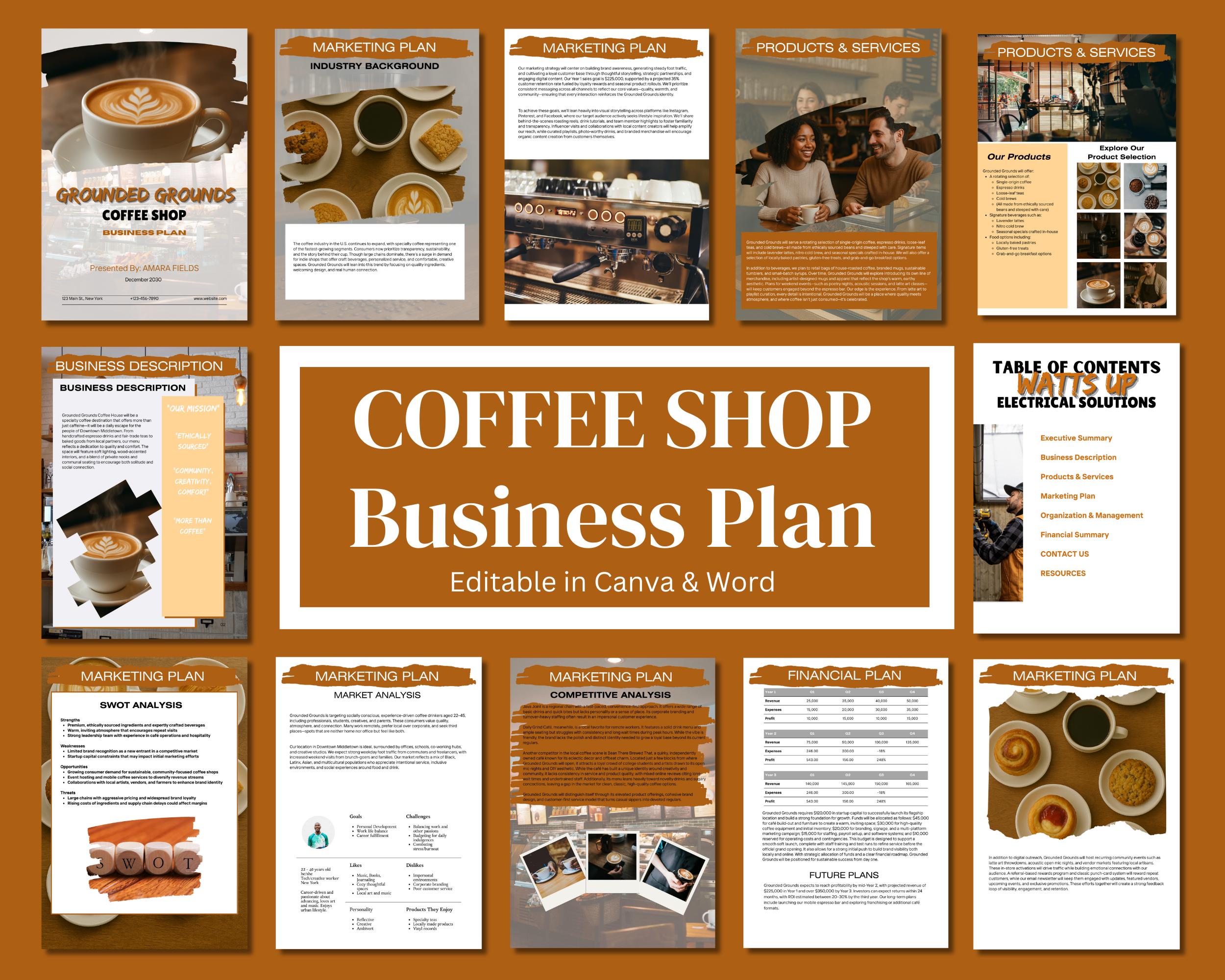 Coffee Shop Business Plan Template, Editable in Canva & Word (Instant  Download)