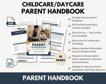 Daycare Parent Handbook | 18-Page Printable PDF + Editable Word Doc | Home Daycare | Preschool