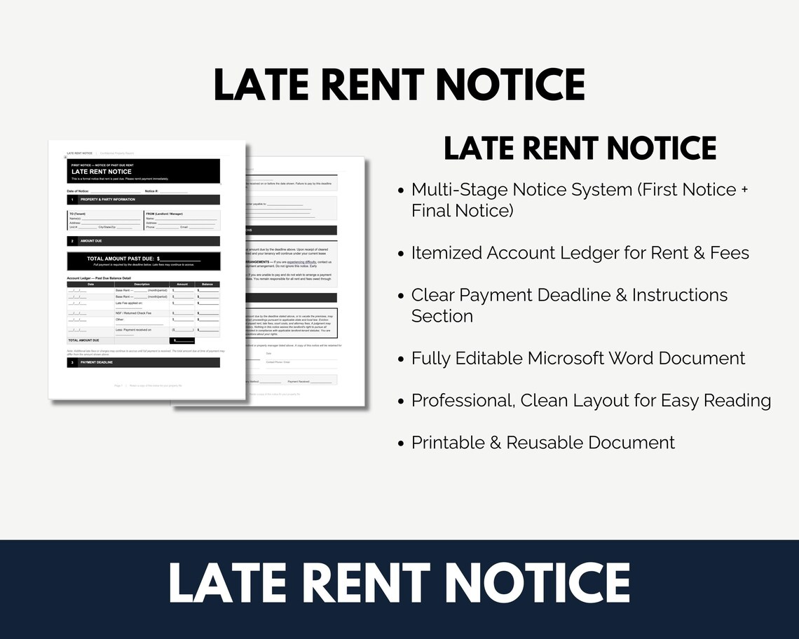 Late Rent Notice Template | Editable Rent Notice | Landlord Notice ...