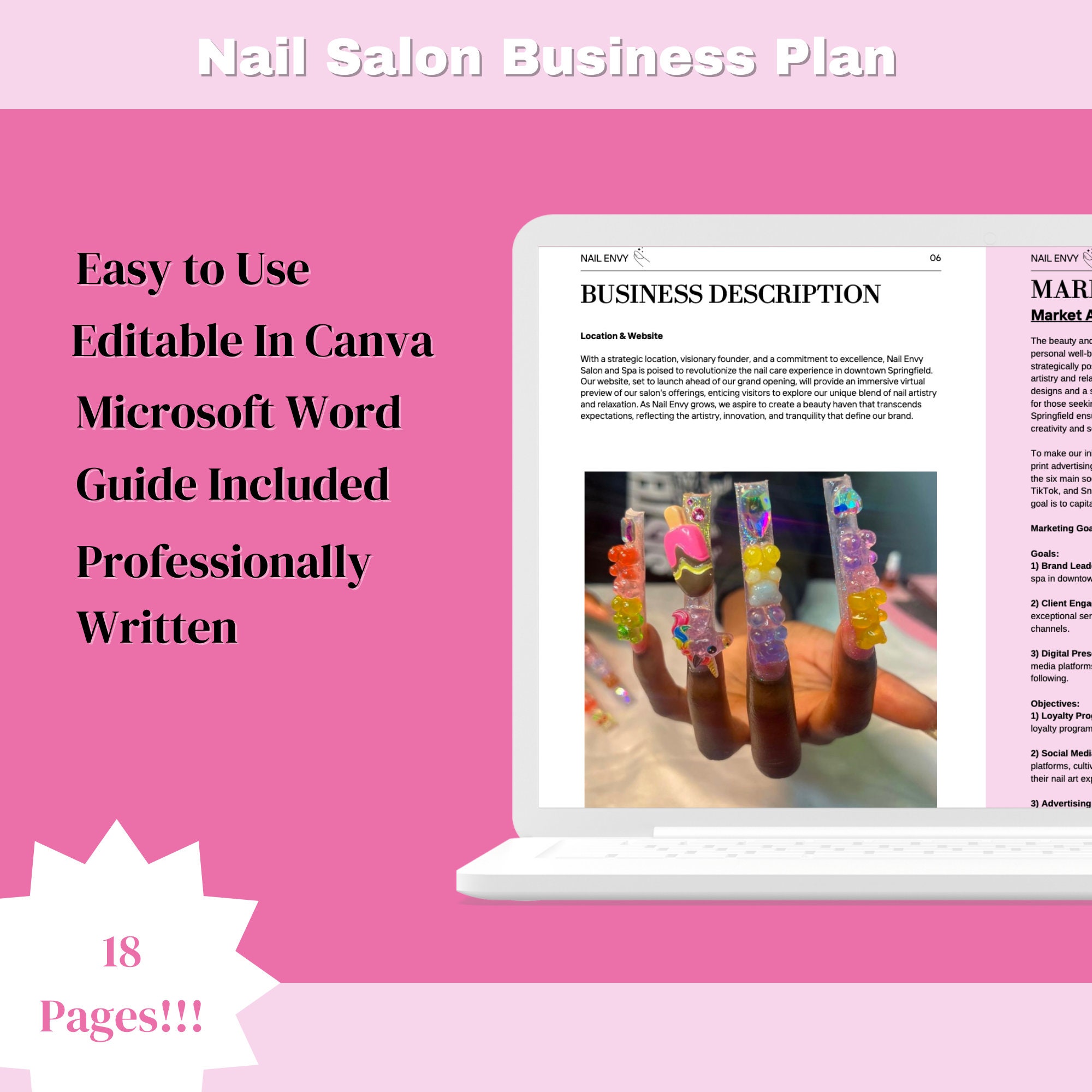 Nail Salon Business Plan Salon and Spa Business Plan Canva Template Microsoft Word Etsy