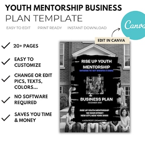 Youth Mentorship Center Business Plan Template, Canva & Word (Instant Download)