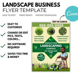 Landscaping flyer template for Canva, Instant Download, Easy to Edit, DIY Flyer Template Design, Lawn Care Business Flyer Template, green