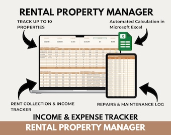Rental Property Management Spreadsheet, Landlord Income Expense Tracker, Property Portfolio Dashboard, Excel Rental Investment Template